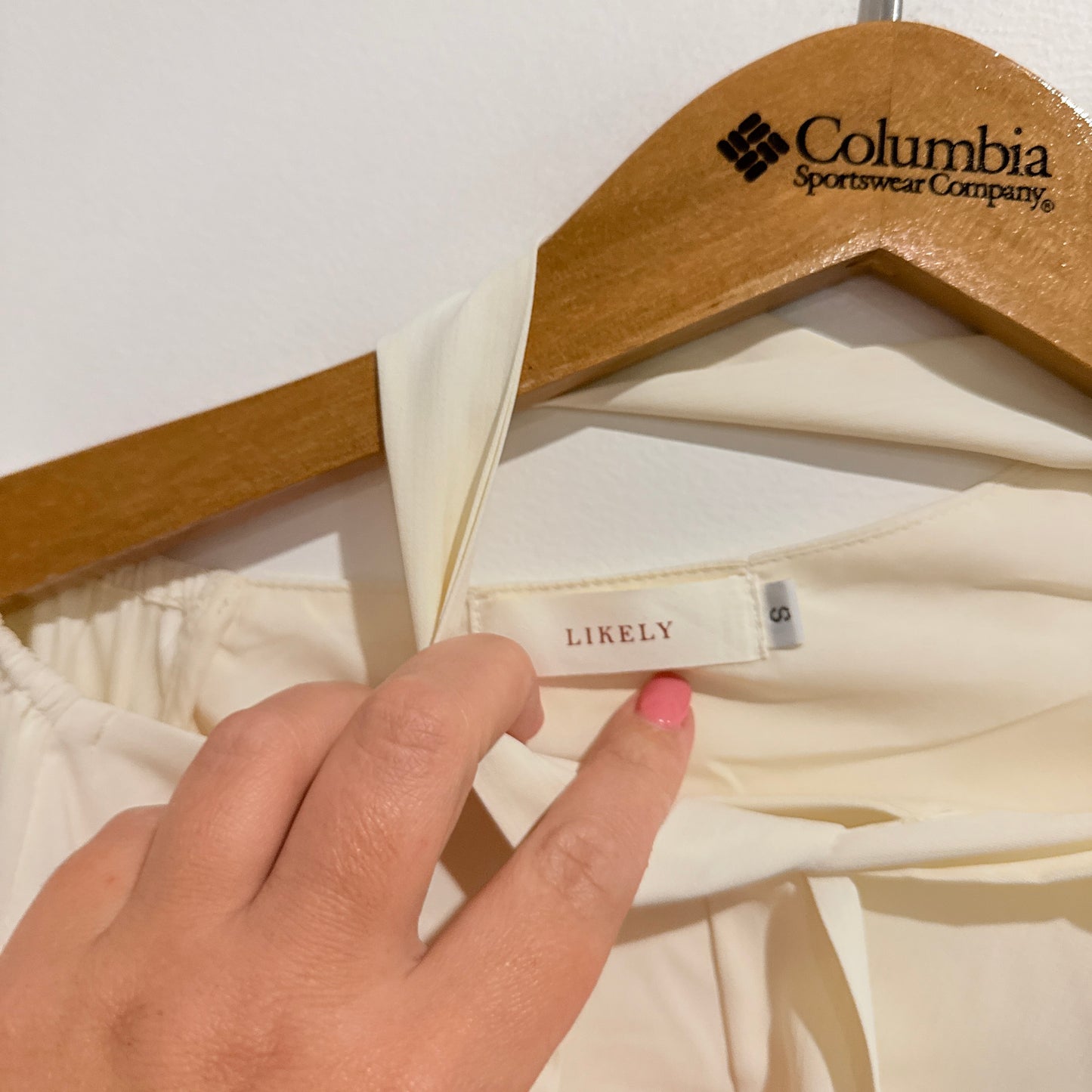 Likely Tie-Neck Smocked Long Sleeve Blouse Cream - Size S