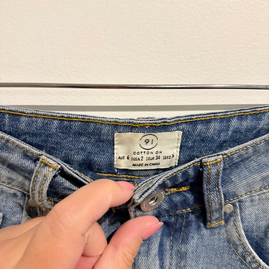 Cotton On 91 Distressed Denim Shorts Blue - Size 6