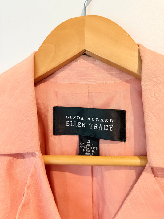 Linda Allard Ellen Tracy Linen Blend Blazer Peach - Size 8