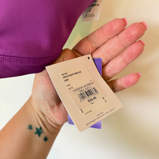 Reebok Hero Strappy Bra Pad Aubergine Size L