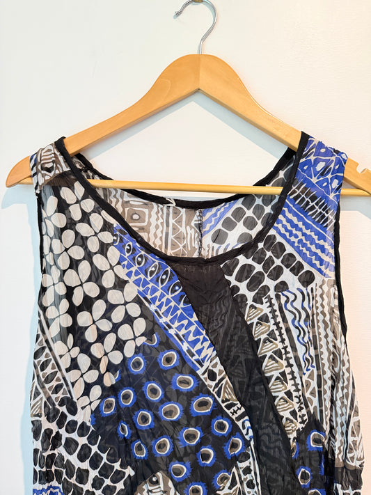 Brand Unknown Abstract Print Sleeveless Top Blue Black - 50cm U/arm