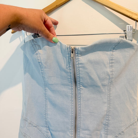 Glassons Light Blue Denim Strapless Dress – Size 10