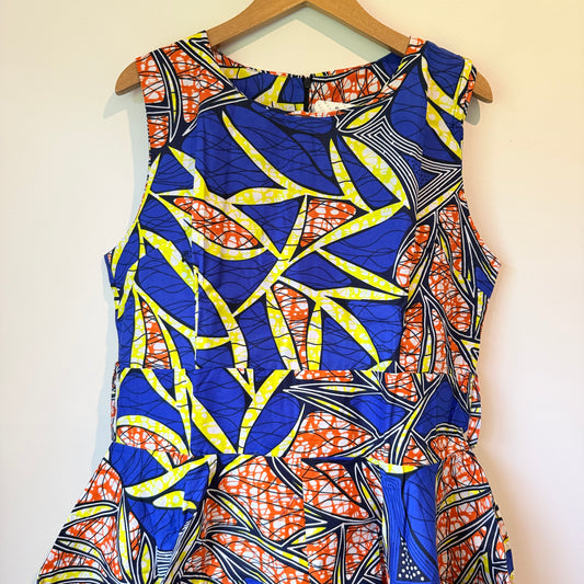 KA&KA Blue & Orange African Print High-Low Dress - Size XXL