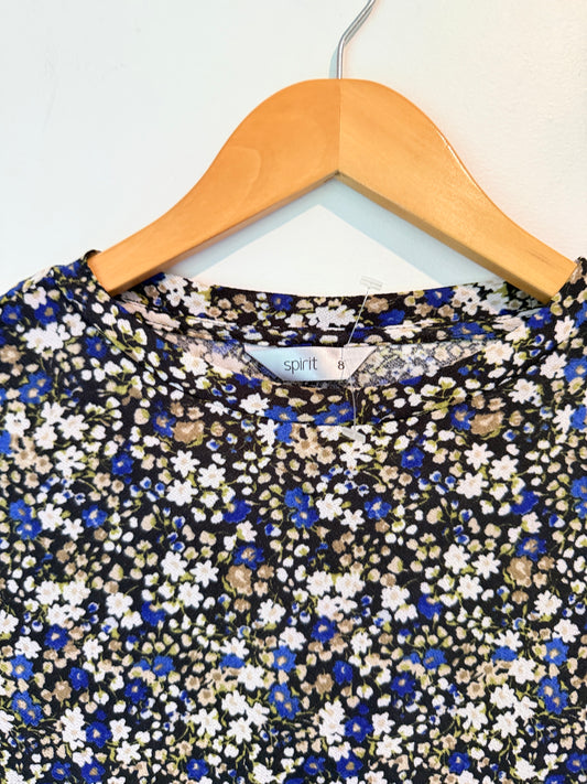 Spirit Floral Long Sleeve Dress Blue White - Size 8