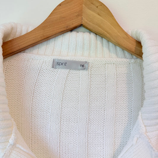 Spirit Sweater Pullover White Collared Knit Size 16
