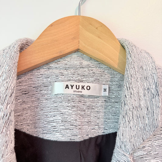Ayuko Size M Grey & Black Color Block Double-Breasted Coat