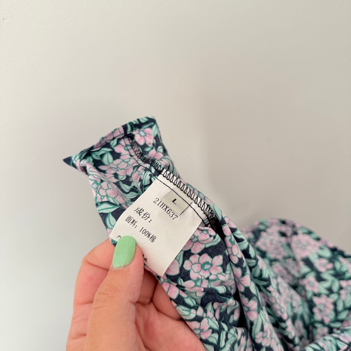 Size L Floral Print 100% Cotton Puff Sleeve Top