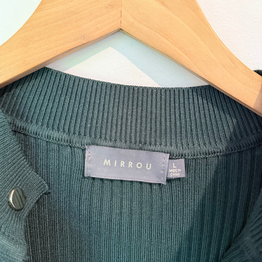 Mirrou Size L Black Ribbed Long-Sleeve Henley Midi Dress