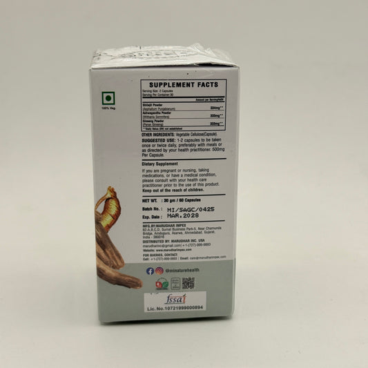 MiNature Shilajit, Ashwagandha & Ginseng Capsules – 60 Capsules