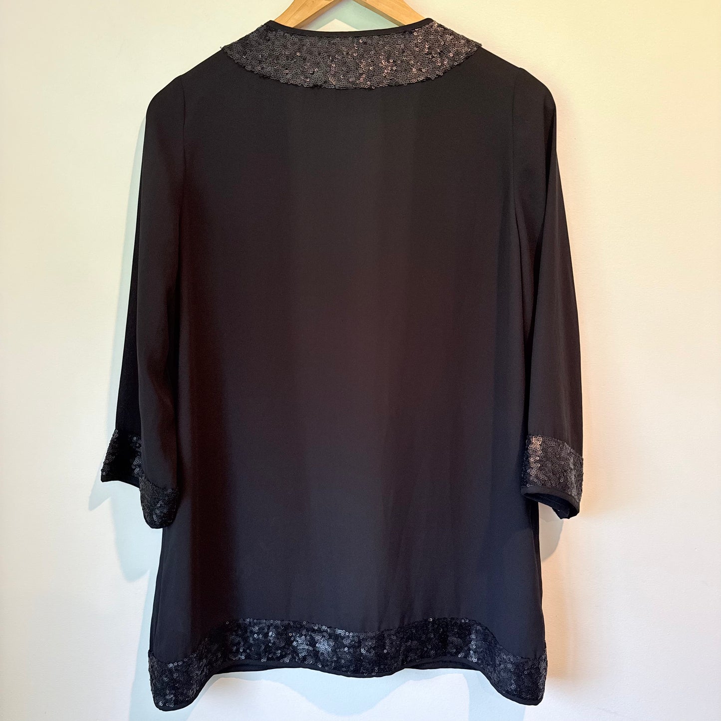 Harlow Size 8 Black Open-Front Cardigan with Sequin Trim