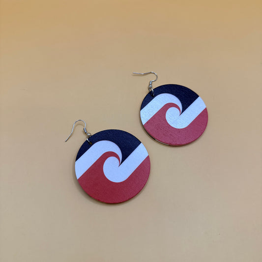 Maori Flag Wooden Statement Drop Earring