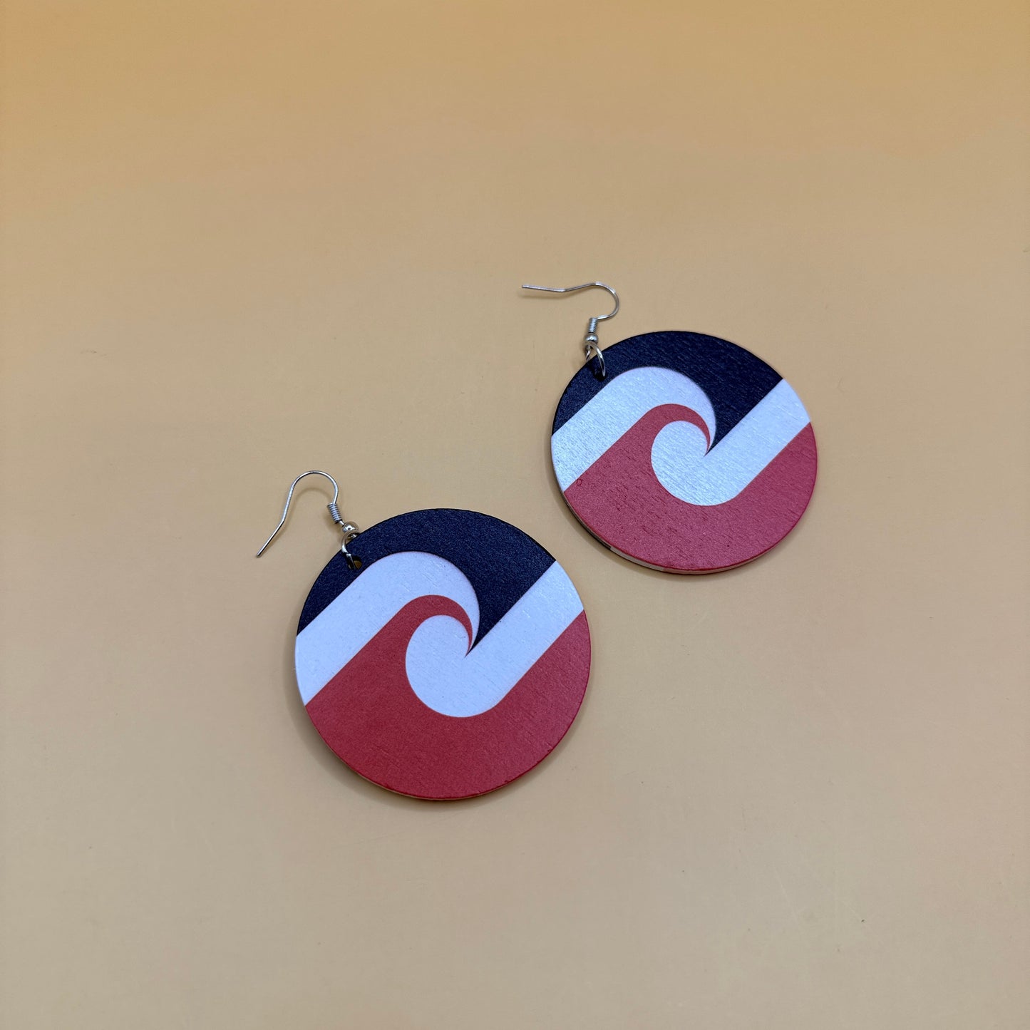 Maori Flag Wooden Statement Drop Earring