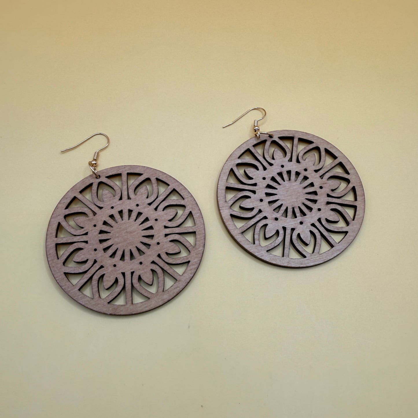Wooden Mandala Drop Earrings Lightweight Boho Statement Earrings