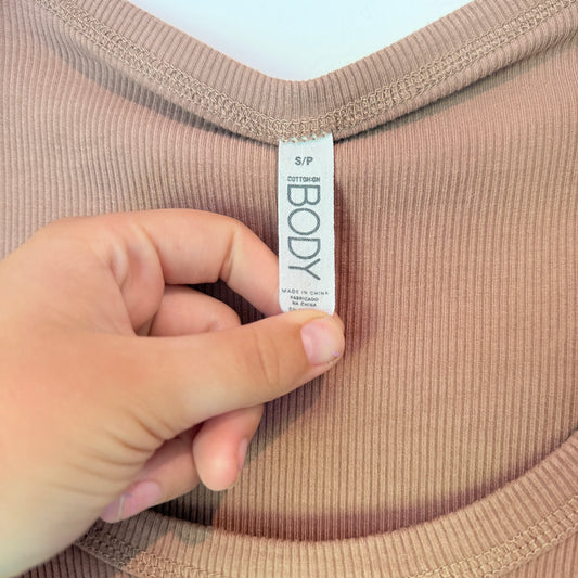 Cotton:On Body Size S/P Light Brown Scoop-Neck Cropped Top