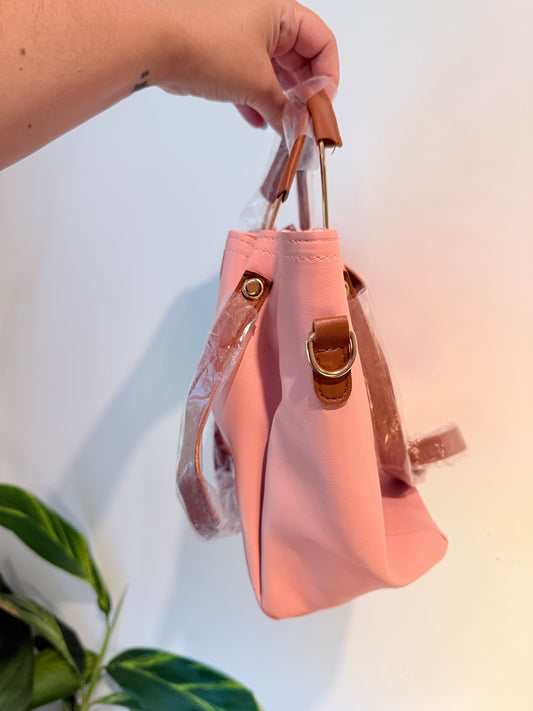 Pink Structured Top Handle Shoulder Bag