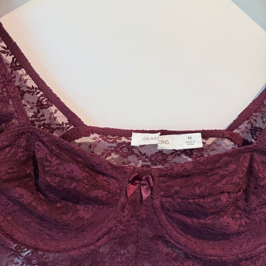 Glassons Size M Maroon Lace Long-Sleeve Lace Top