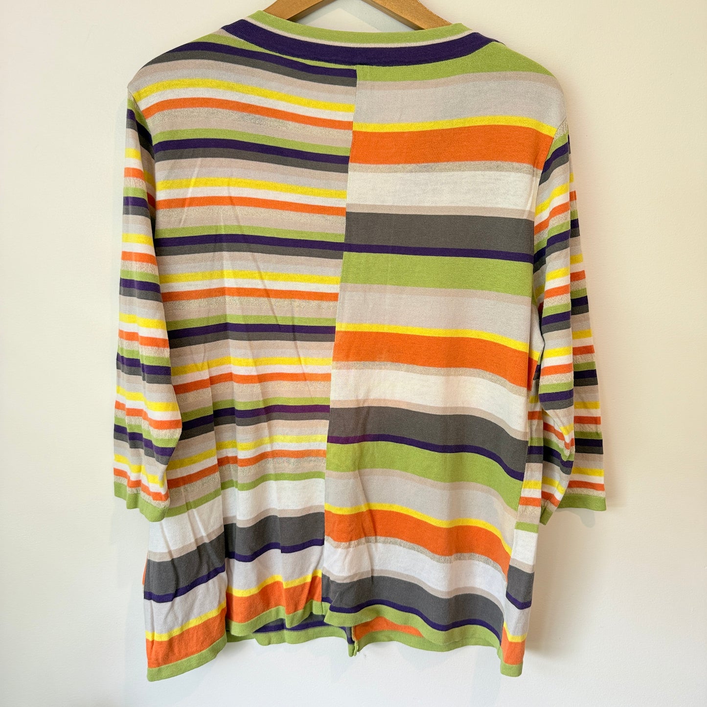 Visage Size L Multicolor Striped V-Neck T-Shirt with 3/4 Sleeves
