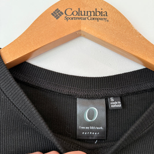 Ourhour Size S Black Long-Sleeved Ribbed Knit Mini Bodycon Dress