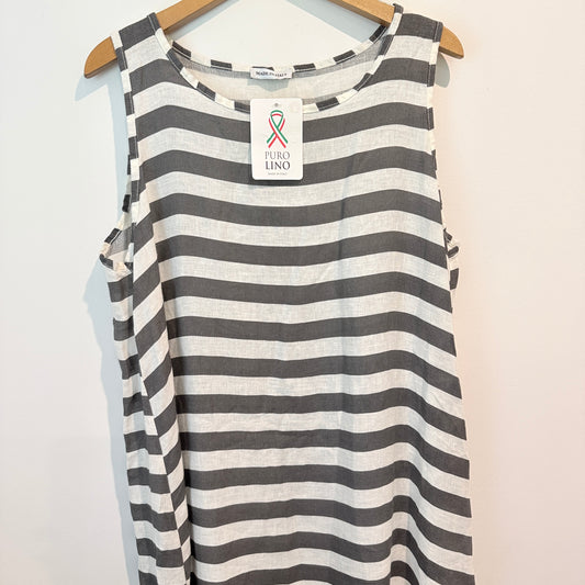 Puro Lino Striped Linen Sleeveless Dress - One Size