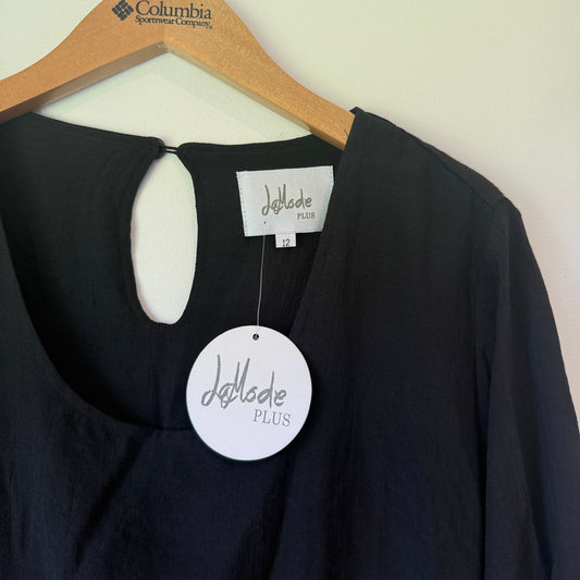 La Mode Plus Black Cotton Blend Tiered Top - Size 12