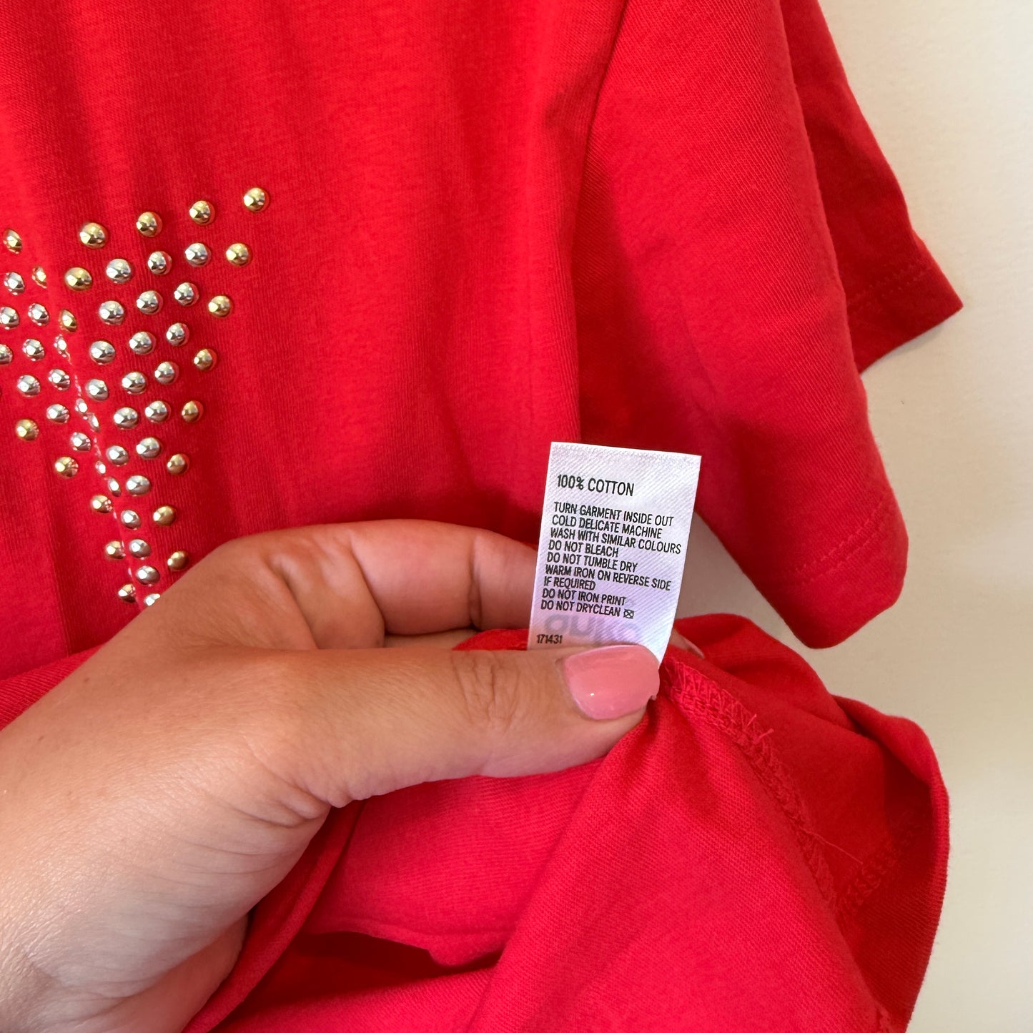 Anko Red "JOY" Studded Cotton T-Shirt - Size Kids 14