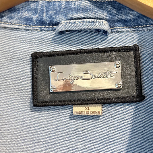Indigo Saints Size XL Cropped Denim Trucker Jacket