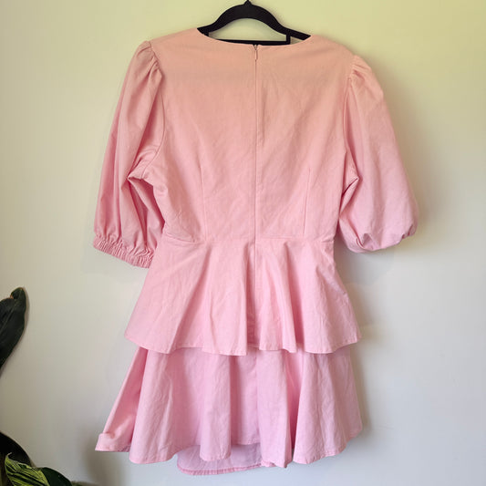 Calli Pink Linen Blend Cutout Tie Front Dress - Size 12