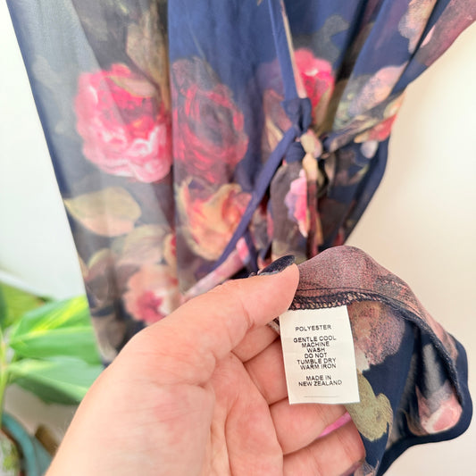 Made in NZ U/Arm to U/Arm 56cm Floral Print Sheer Wrap Dress