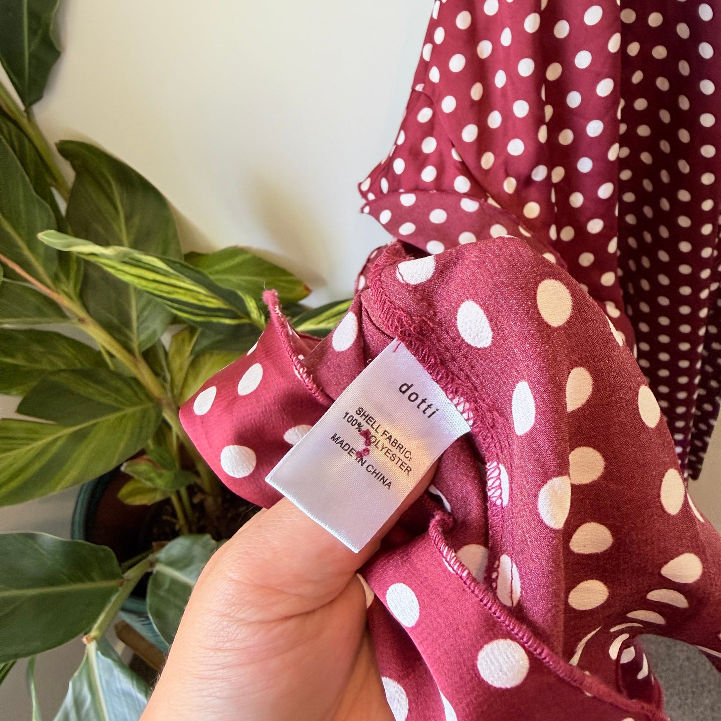 Dotti Polka Dot Ruffle Hem Dress Burgundy - Size 6