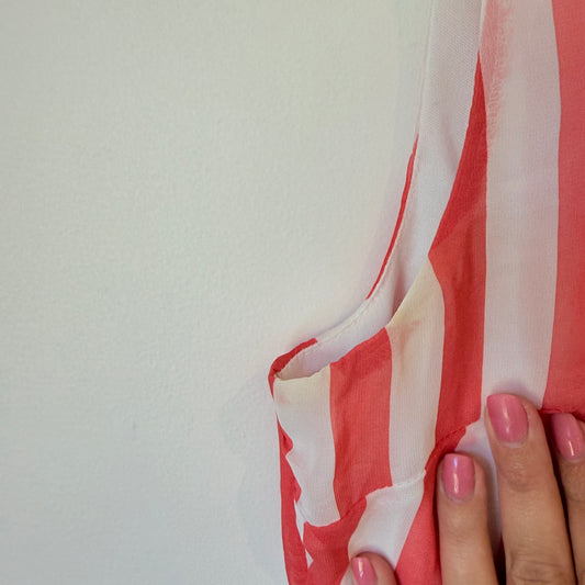 Pagani Striped Fit & Flare Dress Pink & White - Size 12