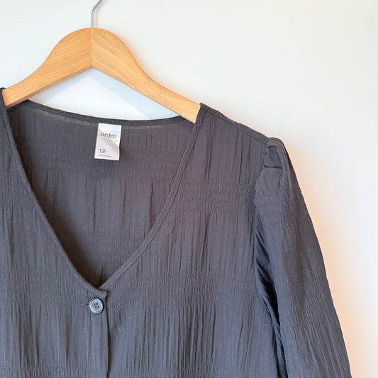 Anko Size 12 Black Button-Down Midi Dress