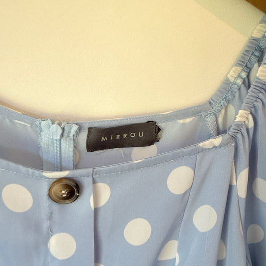 Mirrou Polka Dot Puff Sleeve Midi Dress Blue & White - 43cm U/Arm