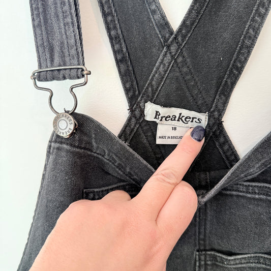 Breakers Size 18 Black Denim Overalls