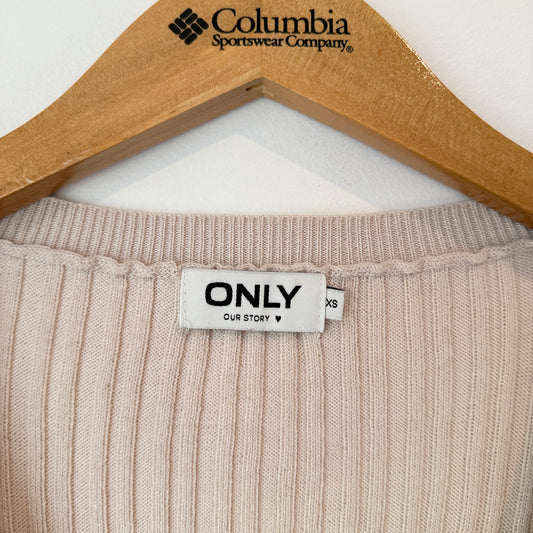 Only Size XS Beige Fine Rib-Knit Longline Cardigan