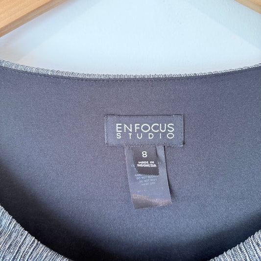Enfocus Studio Size 8 Silver & Black Layered Fitted Dress