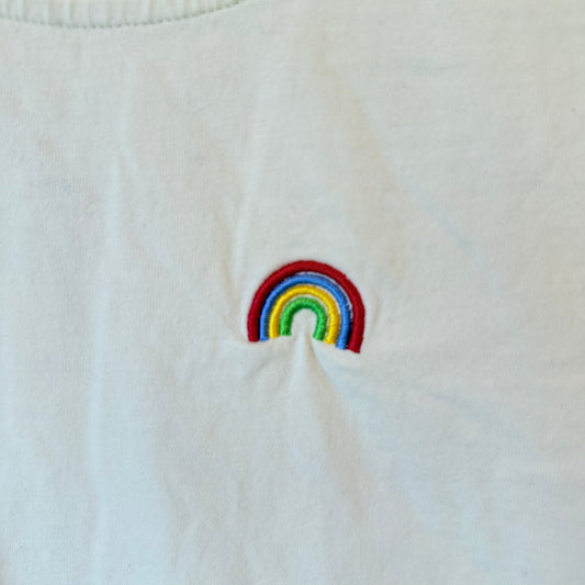 Mushroom Rainbow White Crop Tee Size S