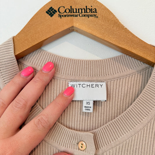 Witchery Size XS Beige Ribbed Short-Sleeve Top