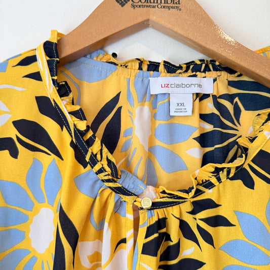 Liz Claiborne Size XXL Floral Print Flutter Sleeve Blouse