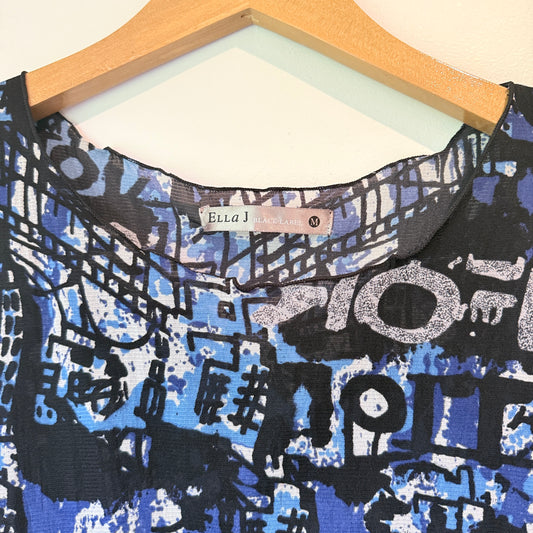 Ella J Size M Abstract Graffiti-Print Nylon Sleeveless Dress