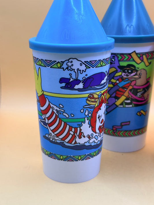 McDonald’s Olympic Sports 1996 Collector Cups Set of 4 with Lids & Straws
