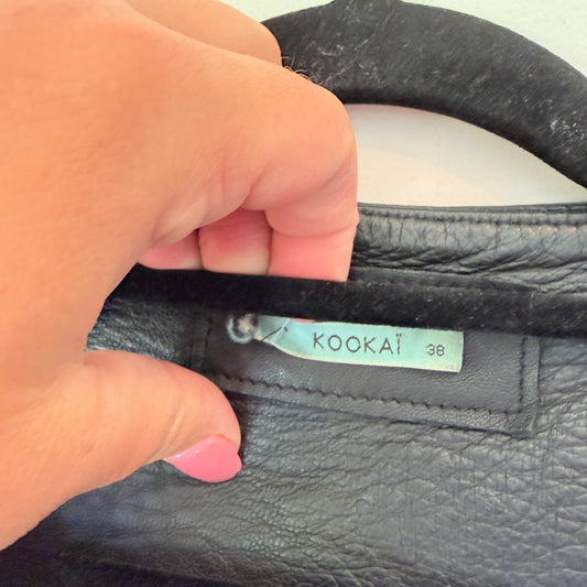 Kookai Size 38 Black Scoop-Neck Leather Jacket