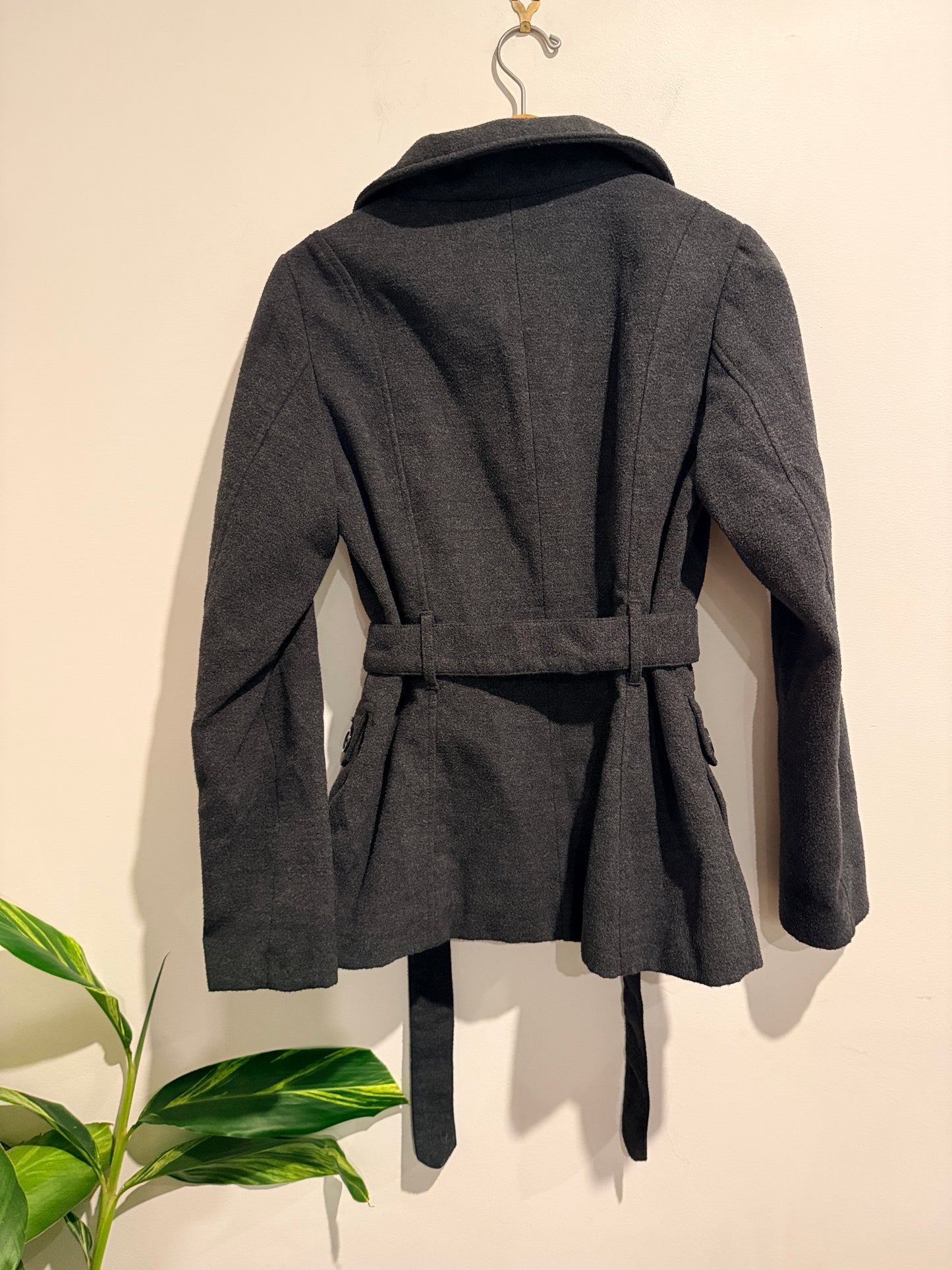 H&M Belted Wool Blend Coat Charcoal Grey - 12