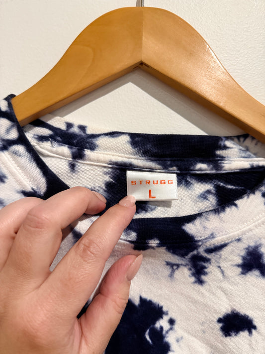 STRUGG Cropped Sweatshirt Navy White Tie-Dye - L