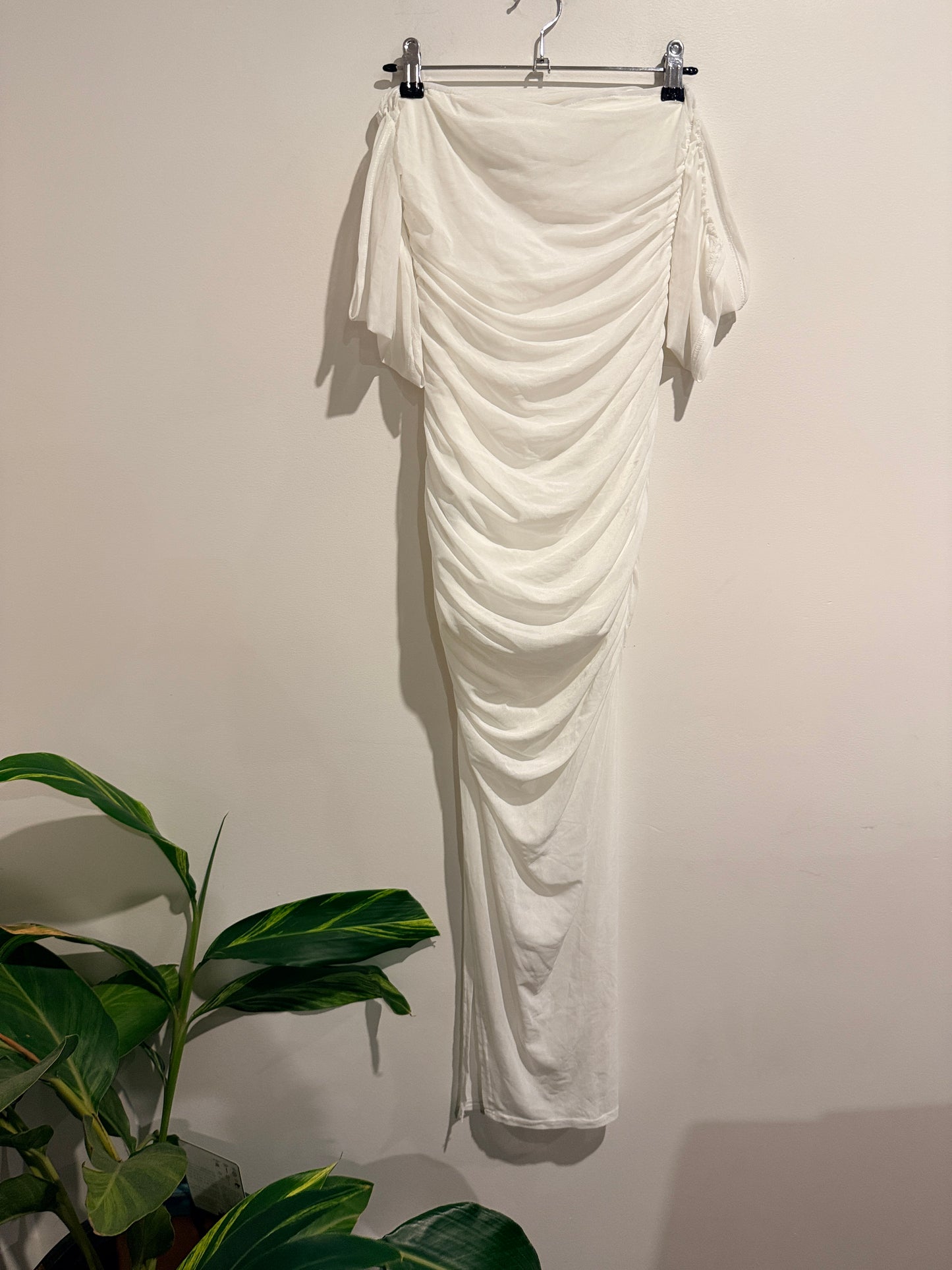 SHEIN Ruched Bodycon Maxi Dress White - S