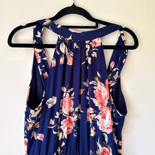 Mirrou Navy Floral Halter Neck Dress - Size M
