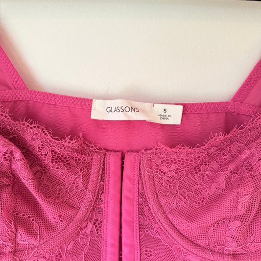 Glassons Lace Long Sleeve Corset Top Pink - Size S