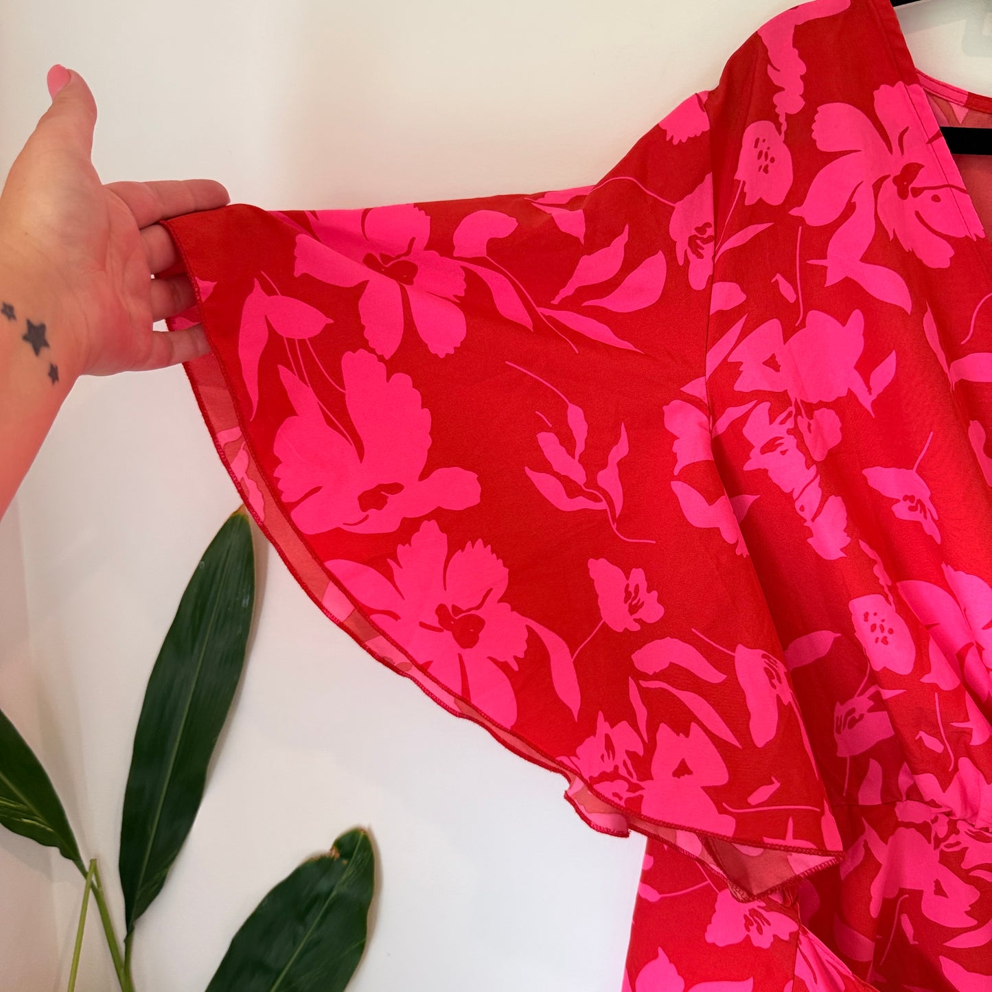 Floral Faux Wrap Dress Red & Pink
