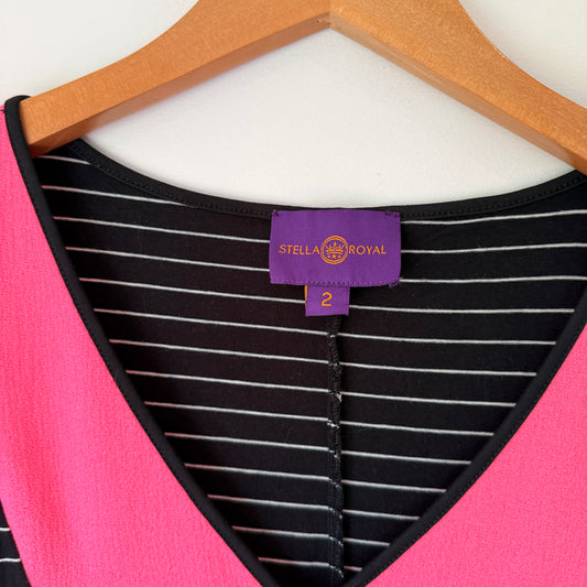 Stella Royal Black & White Striped Tunic Dress with Pink Panel - Size 2
