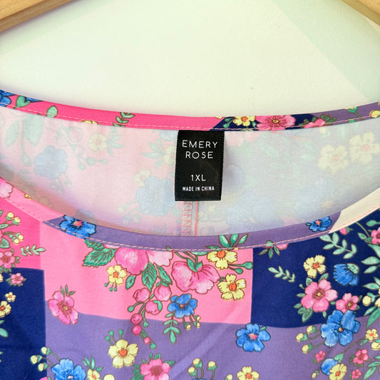 Emery Rose Size 1XL Colorful Patchwork Floral Print Top