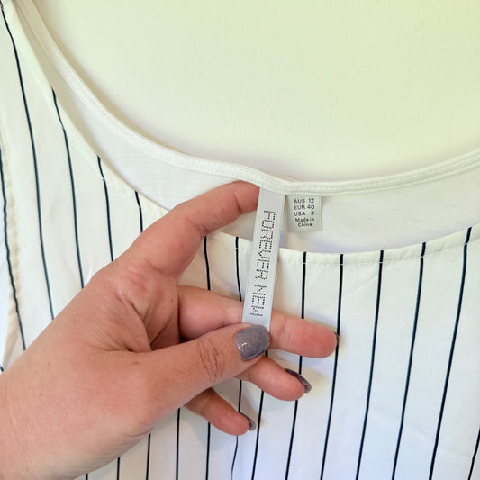 Forever New Size 8 Black & White Striped Tie Front Tank Top